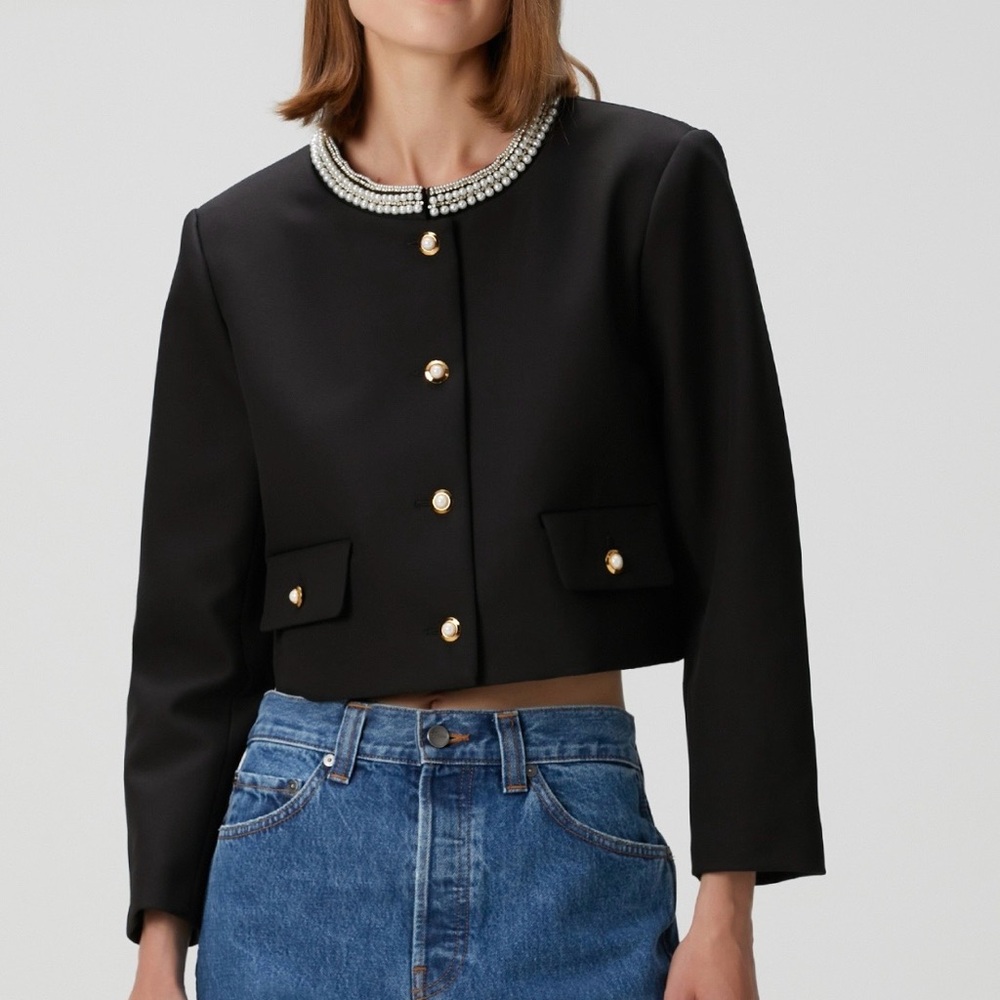 Sandro Black Cropped Blazer with Gold Buttons